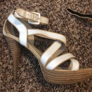 Two pairs of Nine West strapy platform sandals